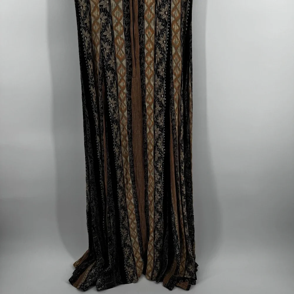 Betsy Lauren Vintage‎ Maxi Dress Womens 6 Boho Layered Lace Up Rayon Neutrals